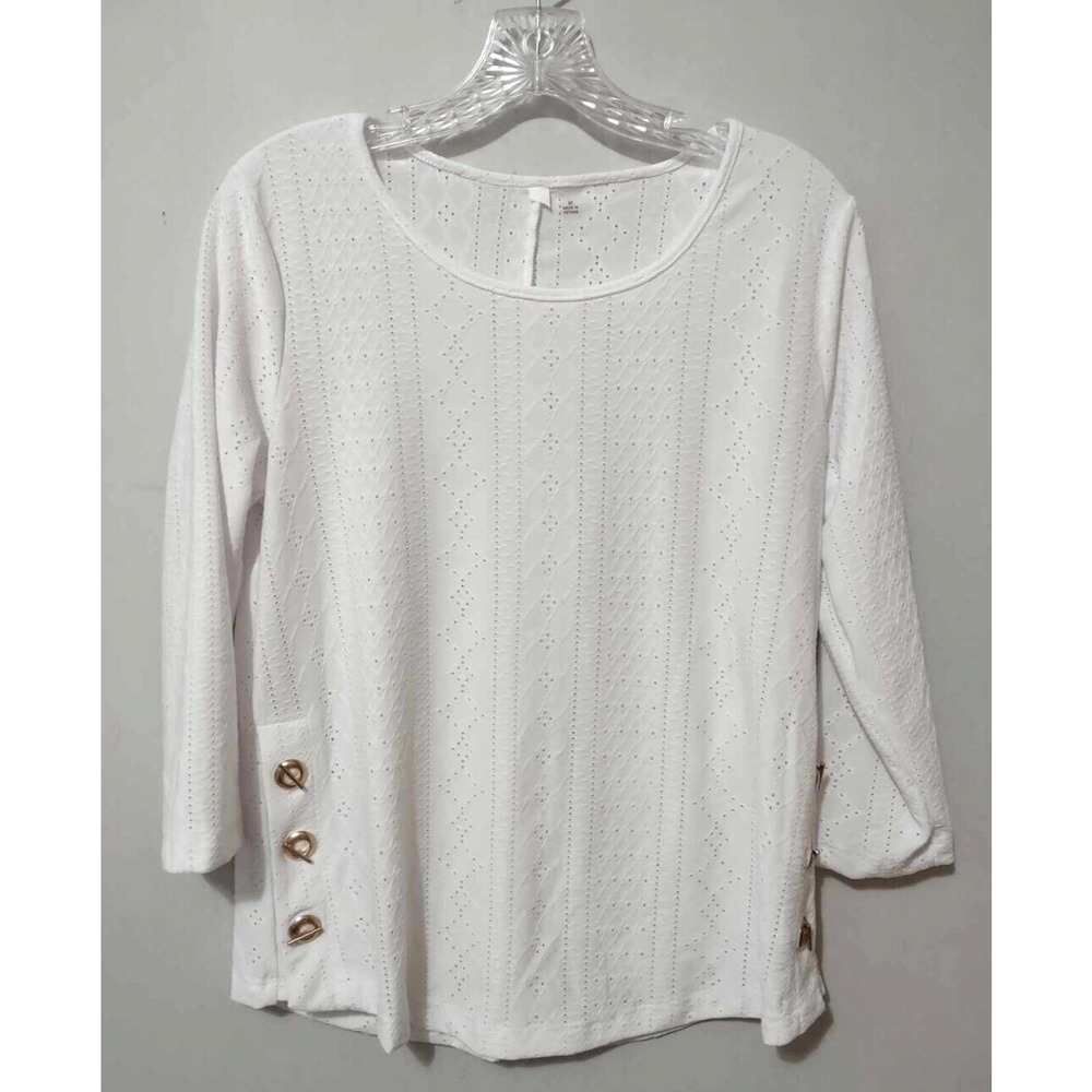 Women's White 3/4 Sleeves Top With Gold Accents Size Medium
